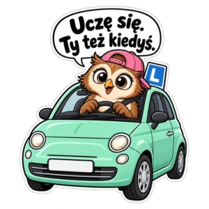 Uczę się. Ty też kiedyś. — ilustracja na auto