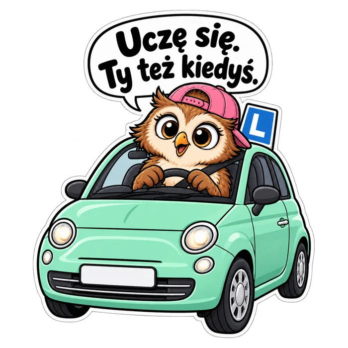 Uczę się. Ty też kiedyś. — ilustracja na auto