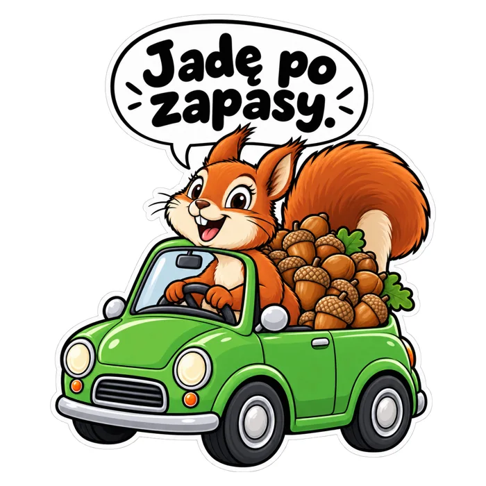Jadę po zapasy. — ilustracja na auto