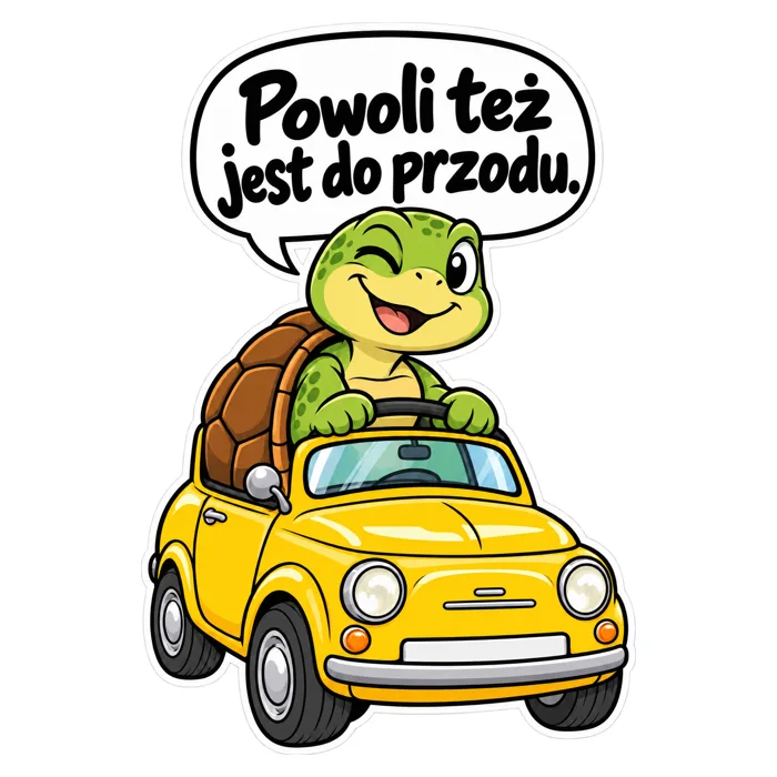 Powoli też jest do przodu. — ilustracja na auto